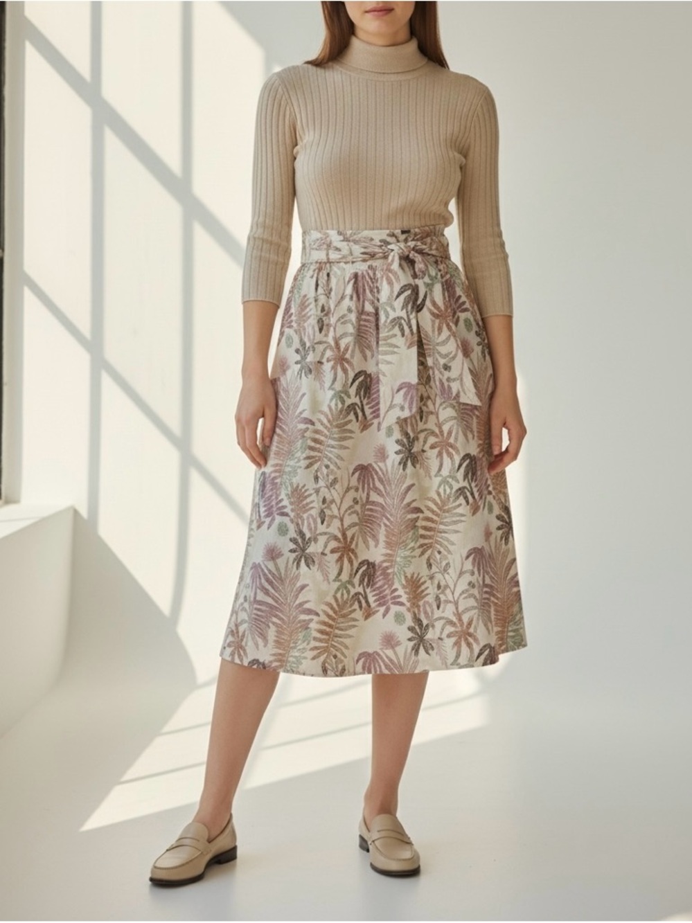 J McLaughlin Jungle Melody Midi Skirt Sz 10 NWT Floral Cotton Belt Pockets $188